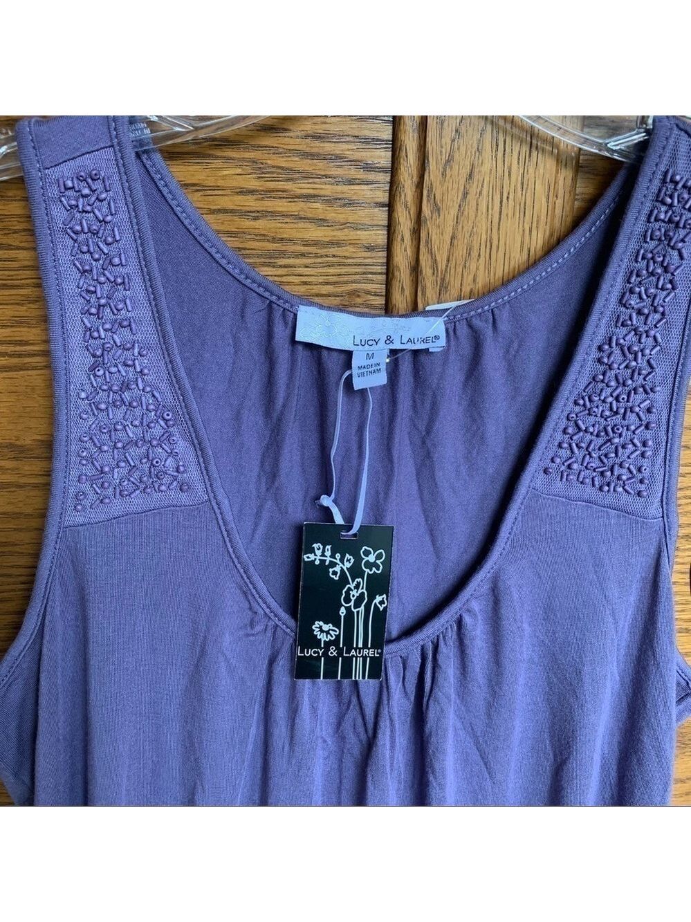 Lucy & Laurel Sleeveless Top Plum Beaded Detail NWT